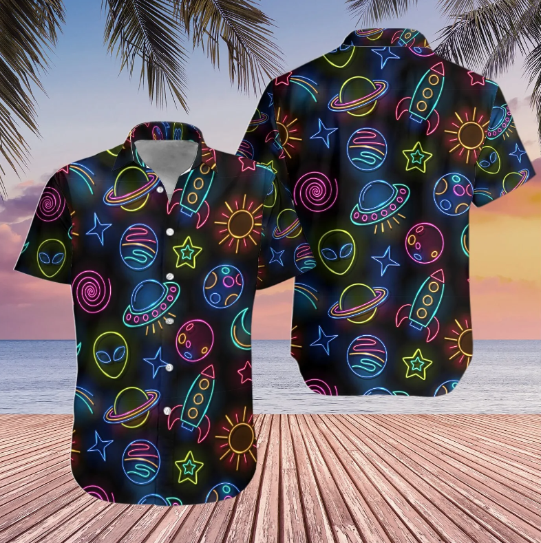 Glowing Space With Rainbow Star Planet Hawaiian Shirt