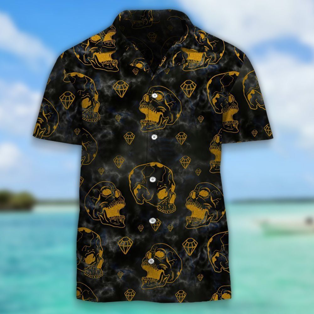 Golden Skull And Diamonds Hawaiian Aloha Shirt Hawaiian Shorts Beach Short Shirt