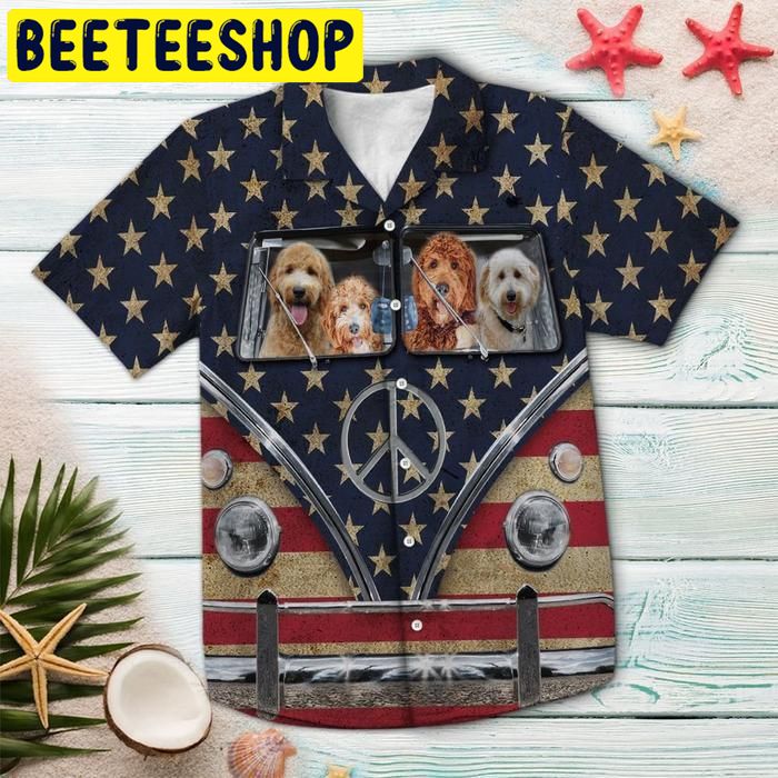 Goldendoodle Flag Hippie Bus Hawaiian Shirt-1