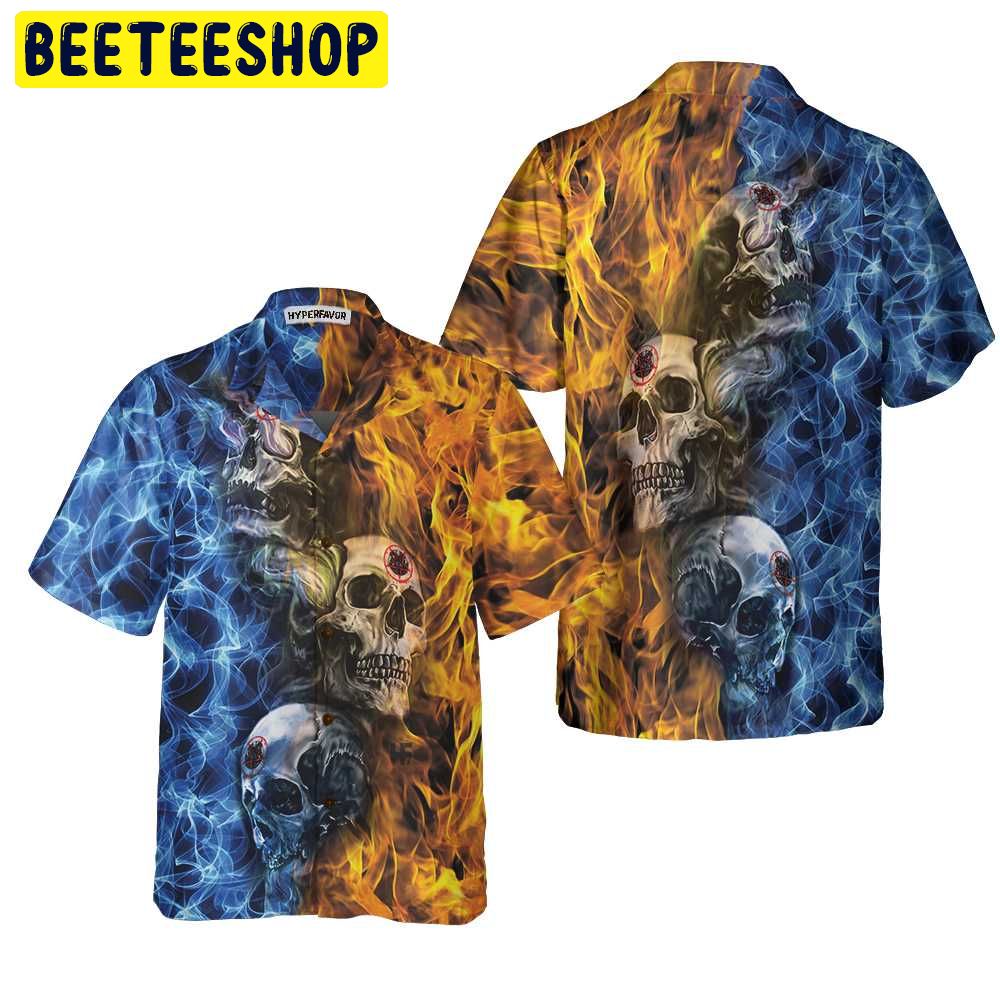 Gothic Skull Fire And Water Trending Hawaiian Shirt-1
