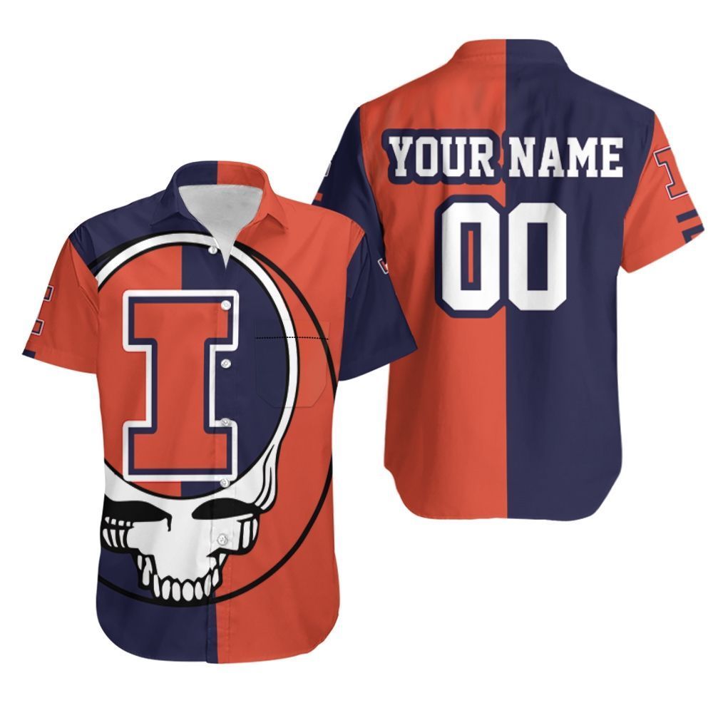 Grateful Dead Skull Illinois Fighting Illini 3d Personalized Hawaiian Shirt
