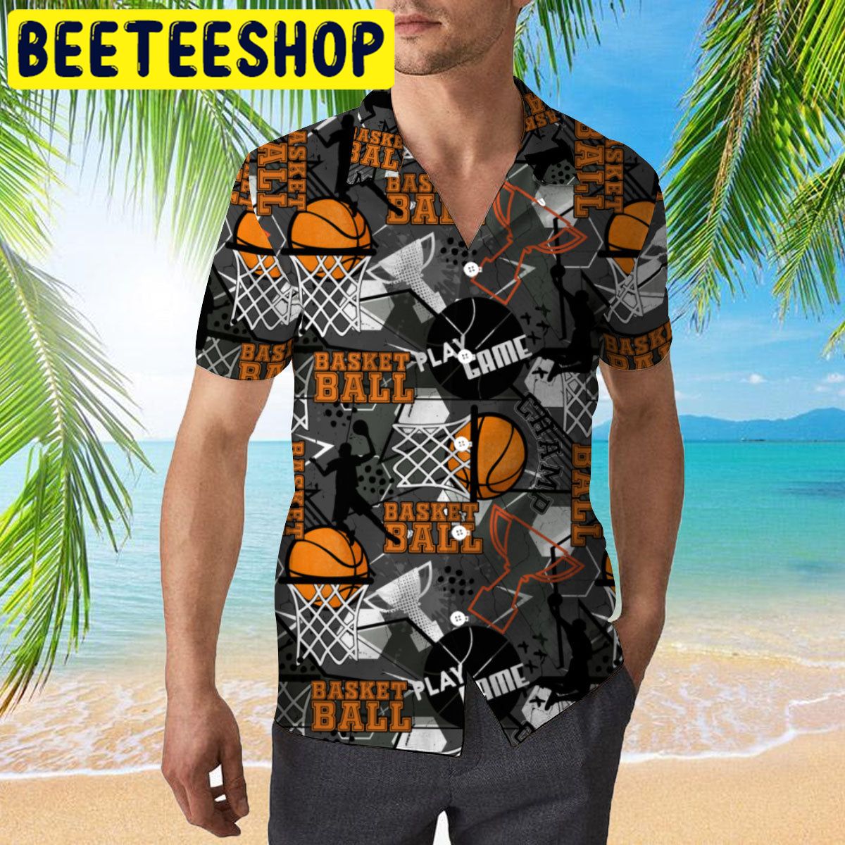 Gray Baseketball Champion Hawaiian Shirt-1