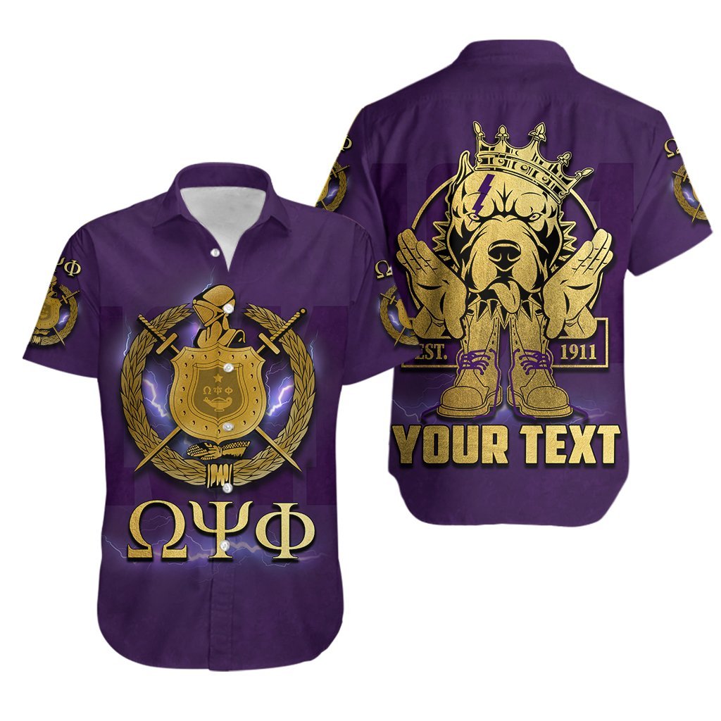 Greek Life Hawaiian Shirt Omega Psi Phi Bulldog Crown Psi Hand Sign Army Boots