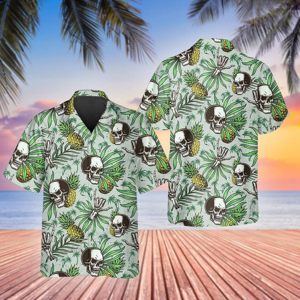 Green Pineapple Skull Hawaiian Shirt