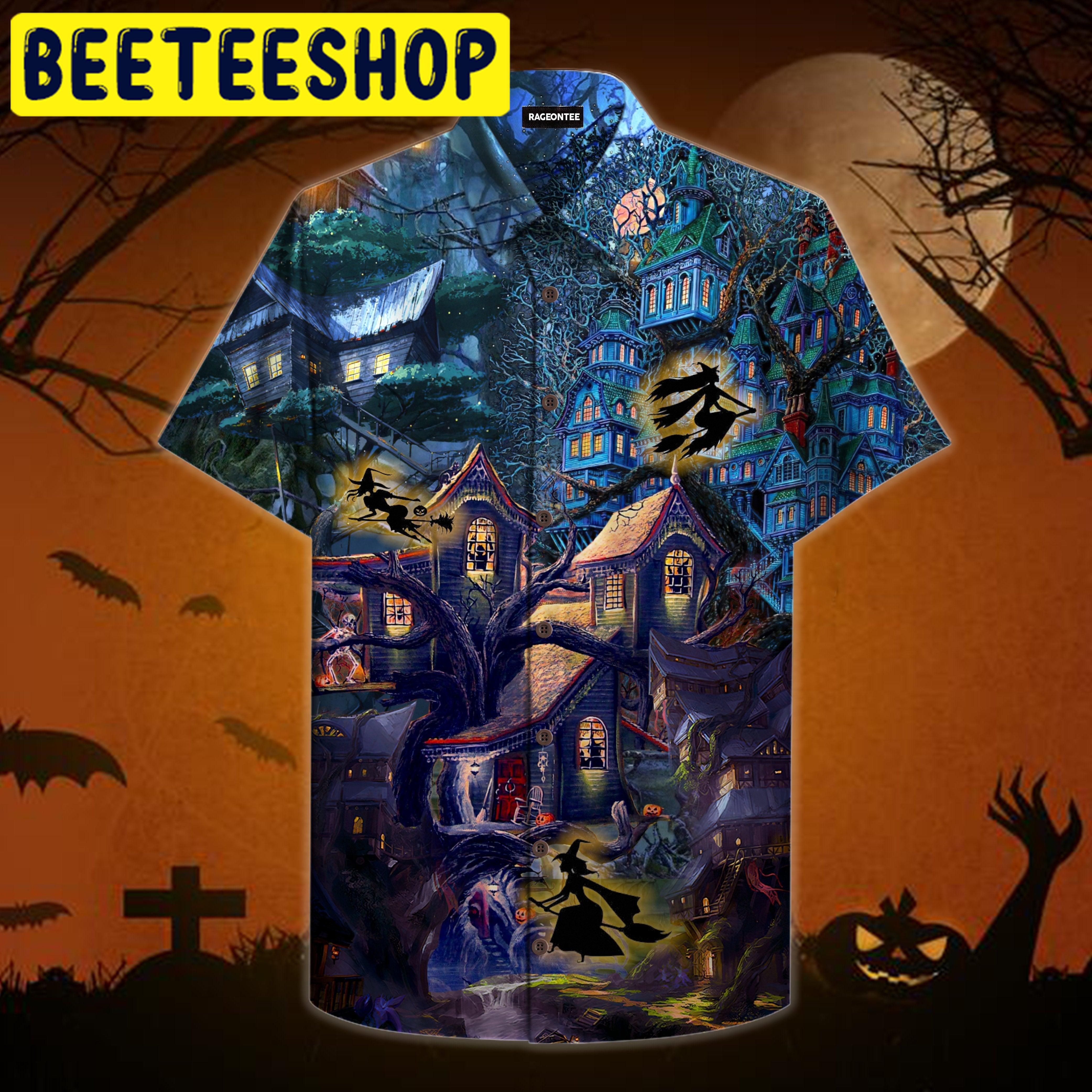 Halloween Scary Witch Tree House Hawaiian Shirt-1