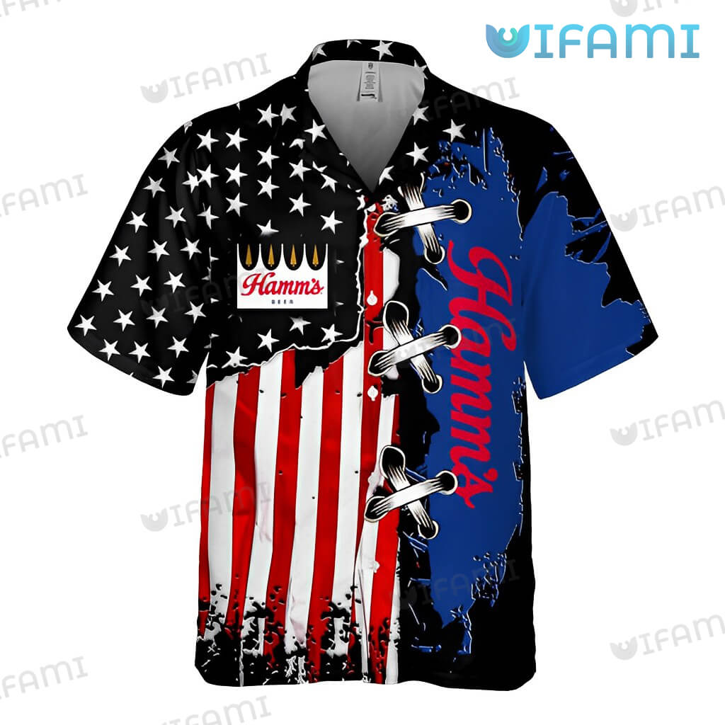 Hamms Beer Hawaiian Shirt Us Flag Hamms Gift For Beer Lovers