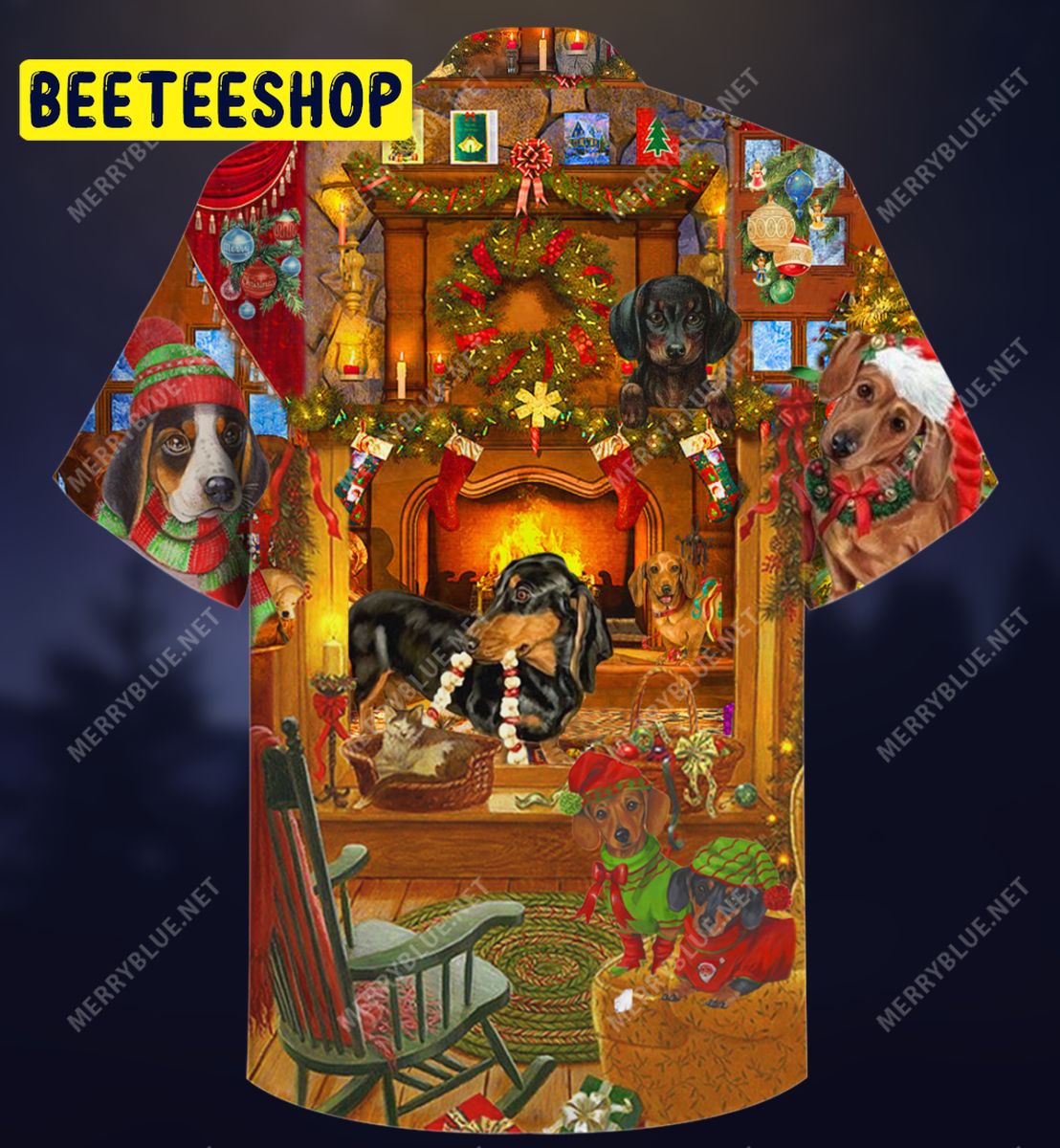 Happy Christmas With Dachshund Unisex Trending Hawaiian Shirt-1