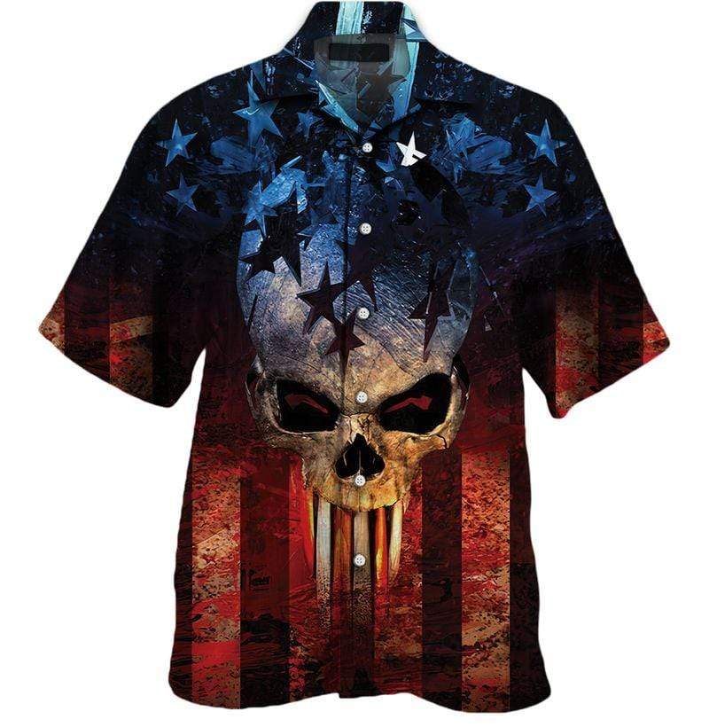 Hawaiian Aloha Shirt Made In Hawaii Us Patriot Skull