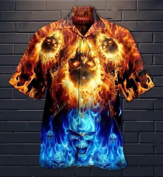 Hawaiian Shirts Ice And Fire Skull-1