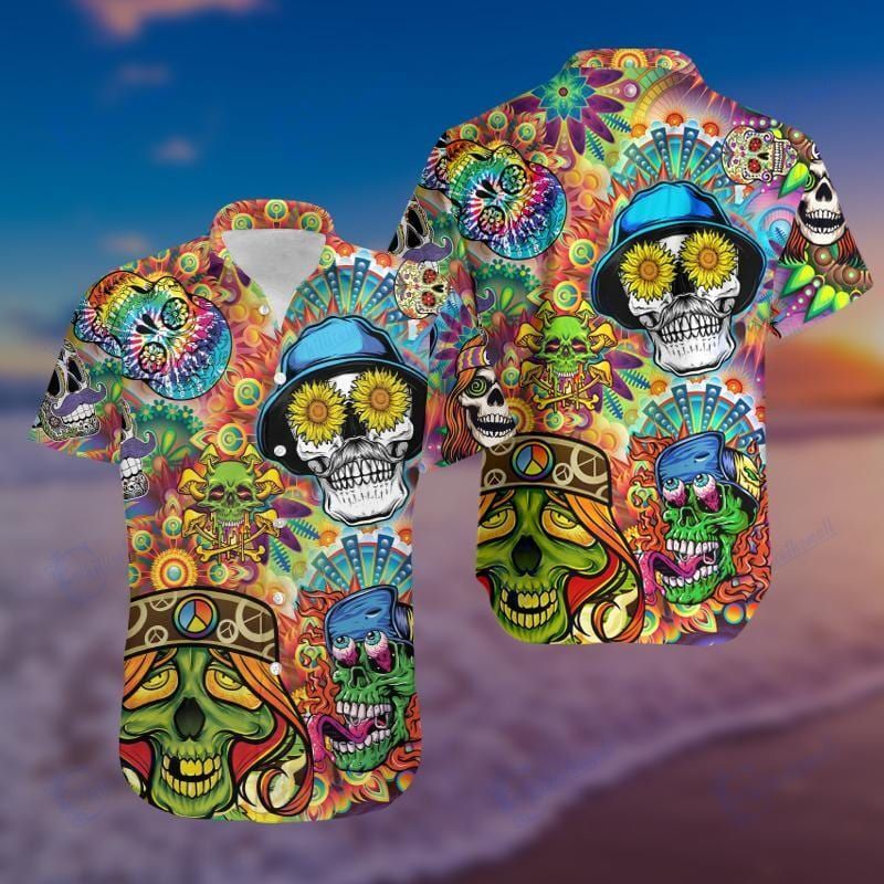 Hawaiian Unisex Aloha Hippie Skull Colorful Shirt