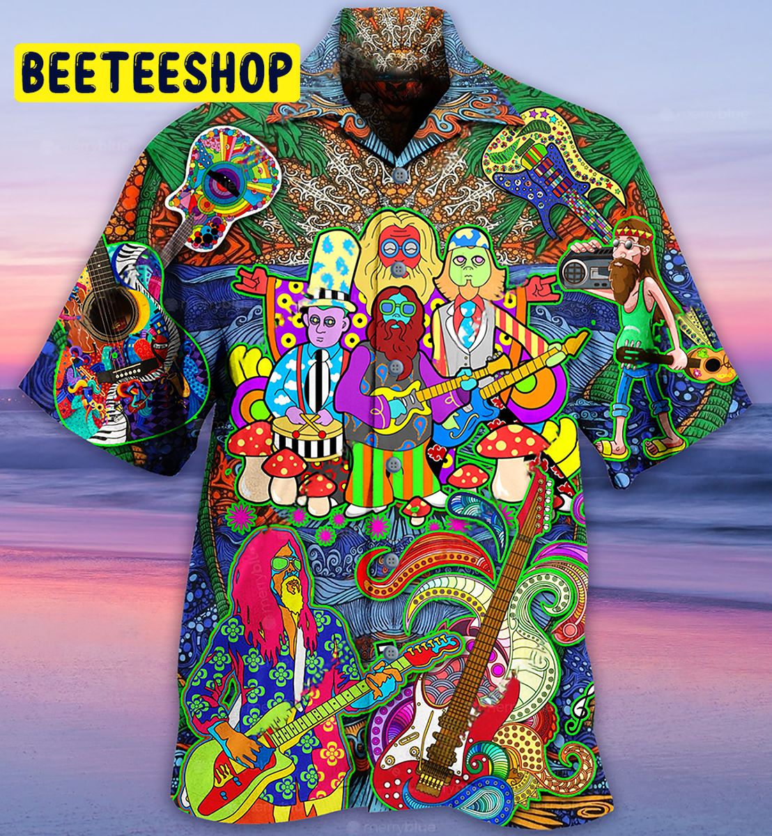 Hippie Music Electric Guitar Peace Life Color Trending Hawaiian Shirt-1