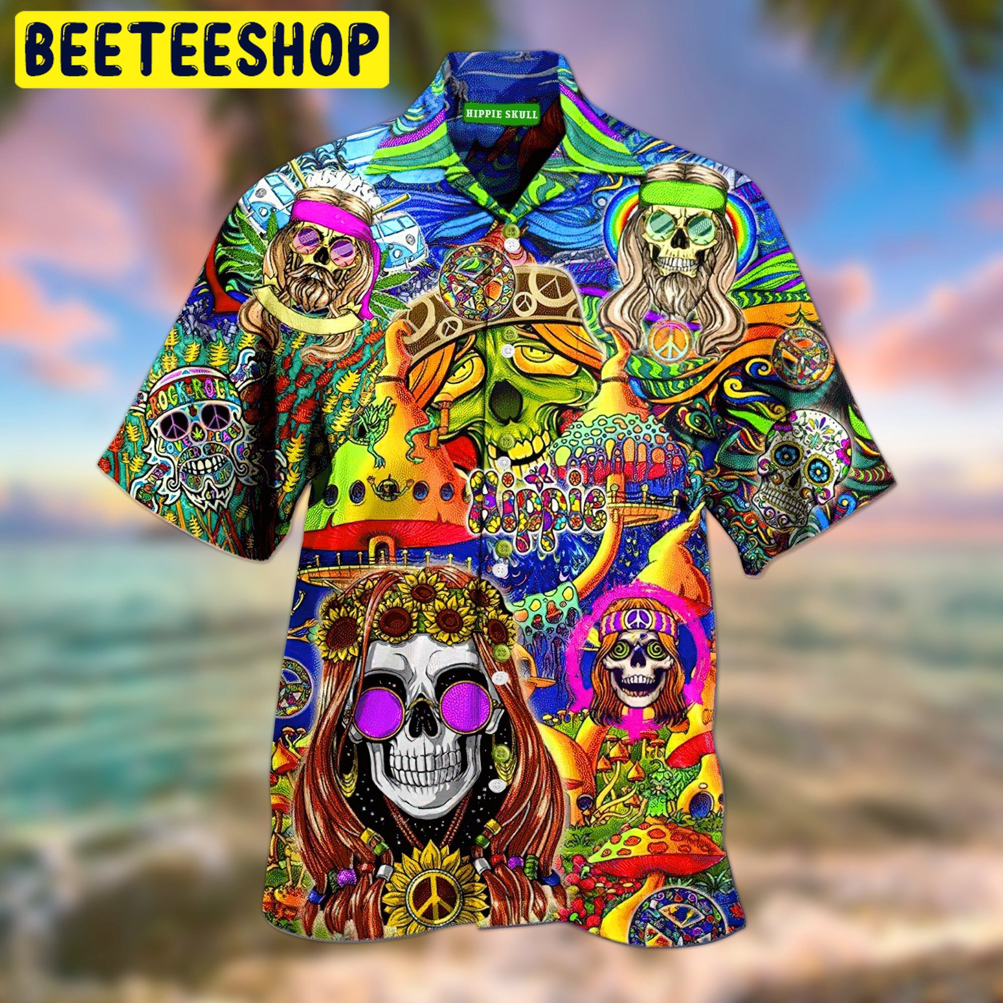 Hippie Skull 3d All Over Printed Trending Hawaiian Shirt-1