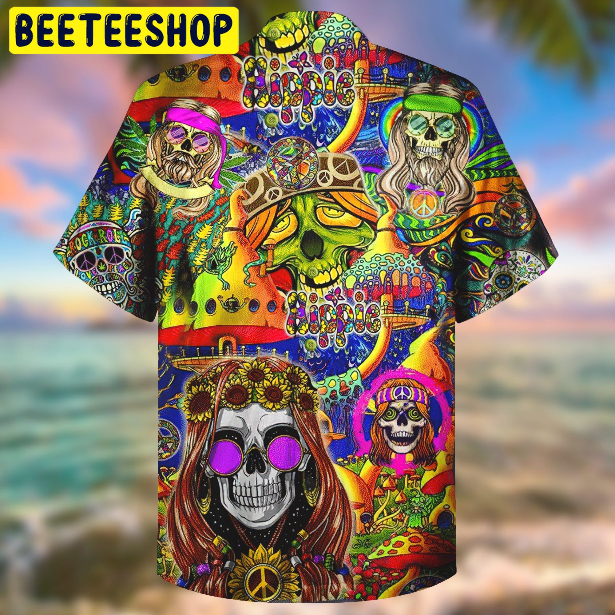 Hippie Skull 3d All Over Printed Trending Hawaiian Shirt-1