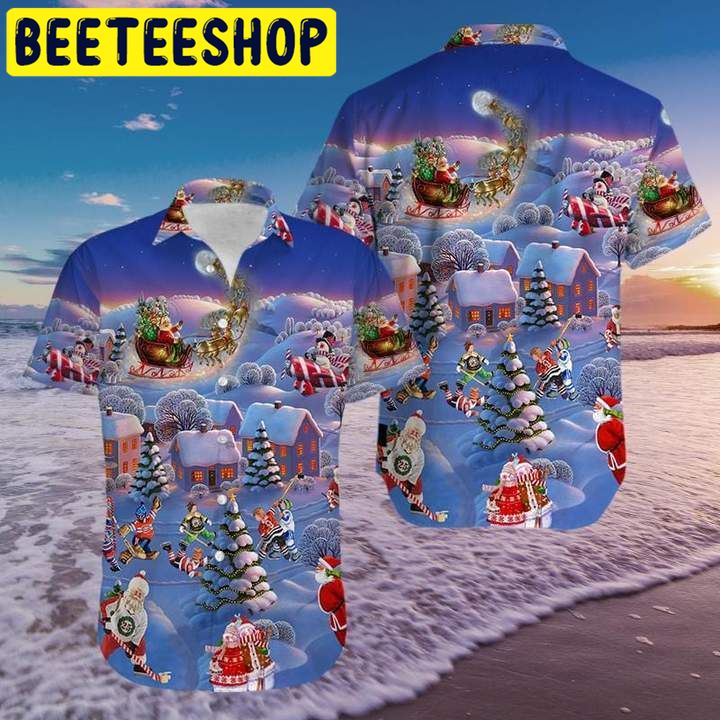 Hockey And Santa Claus Christmas Hawaiian Shirt-1