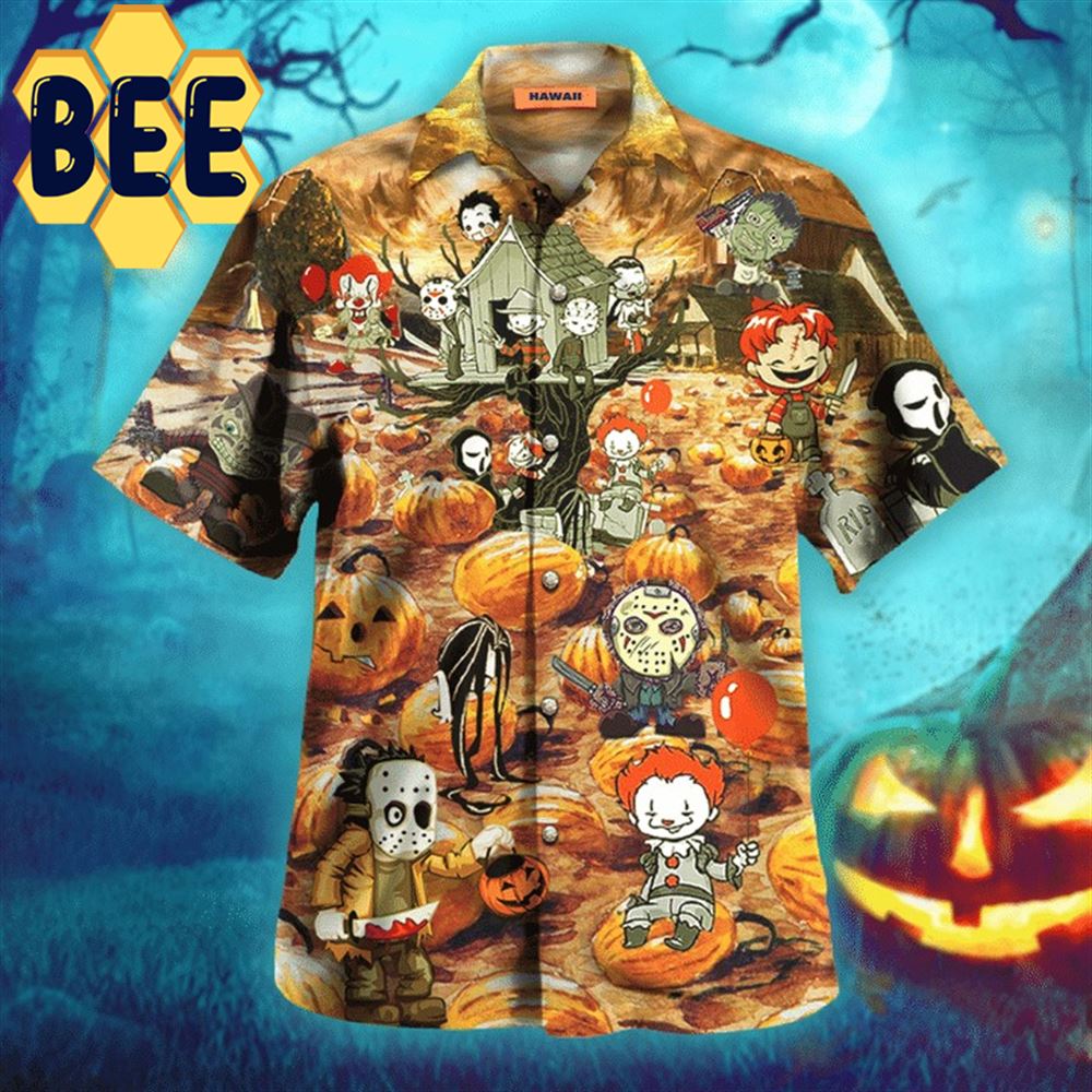 Horror Killing By The Pumpkin Halloween Hawaiian Shirt-1