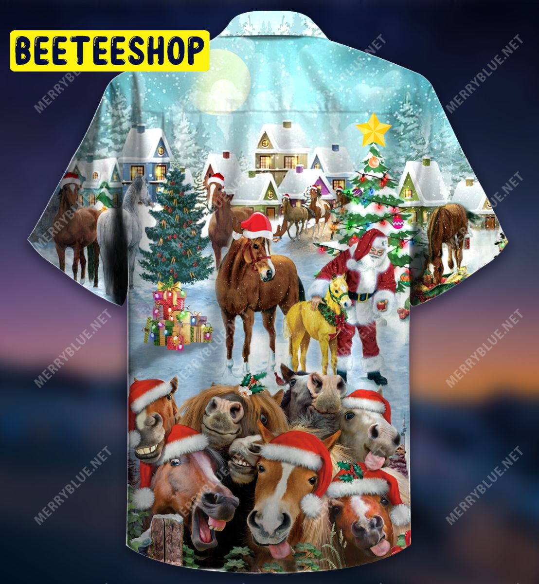 Horsing Around Holiday Christmas Unisex Trending Hawaiian Shirt-1