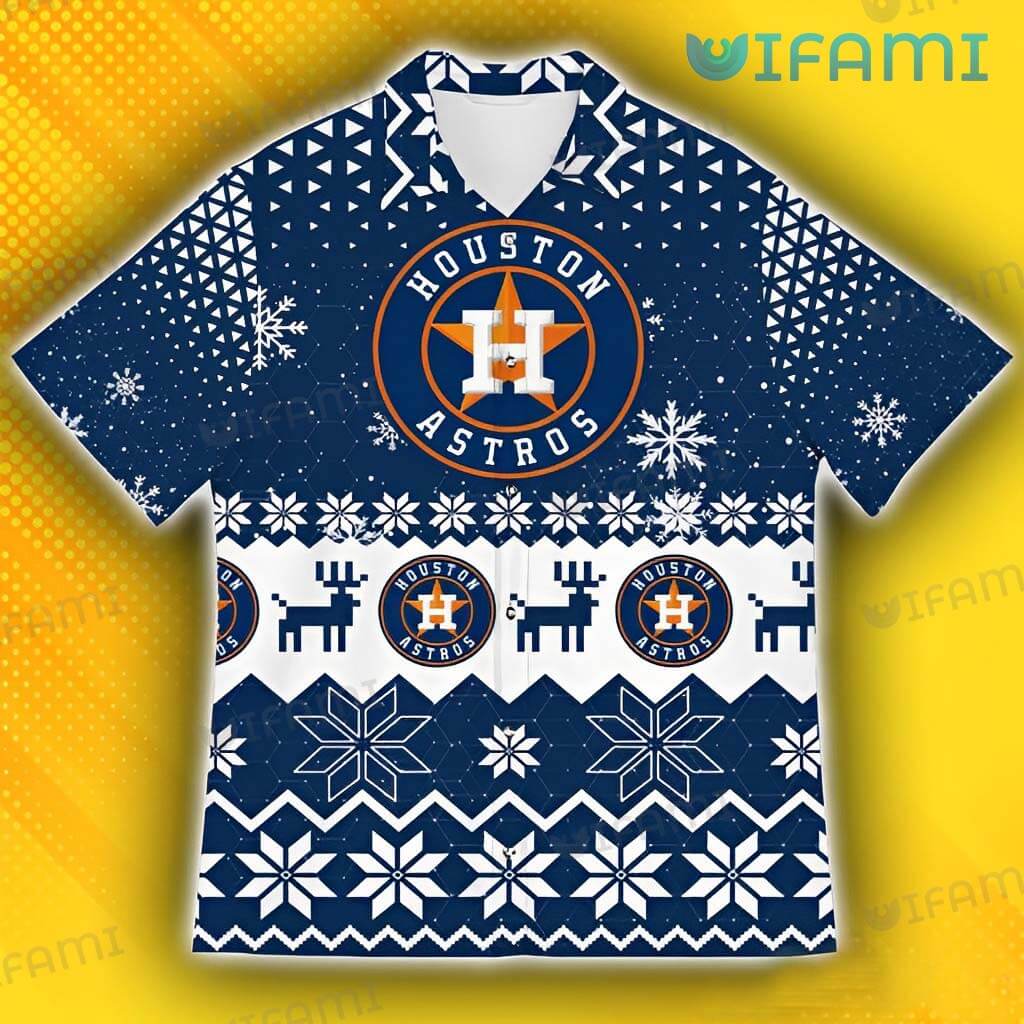 Houston Astros Hawaiian Shirt Reindeer Pattern Snowflakes Astros Gift