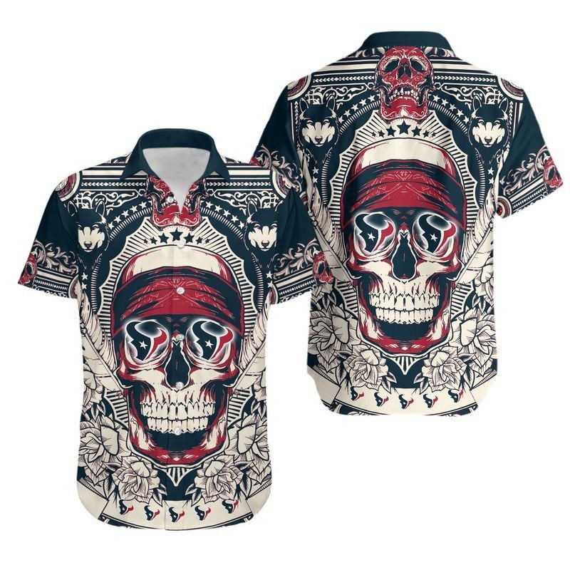 Houston Texans Skull Nfl Hawaiian Shirt For Fans 01-1