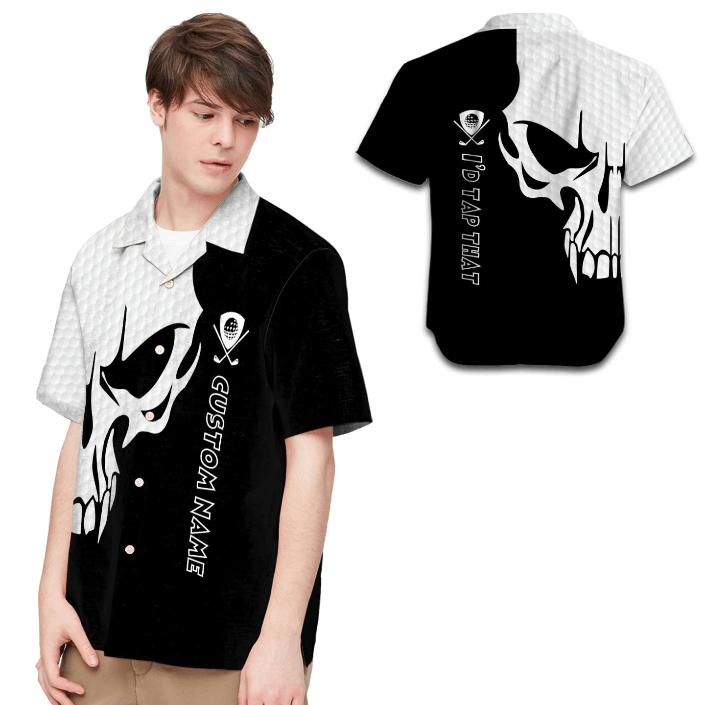 Id Tap That White Hexagon Skull Custom Name Men Hawaiian