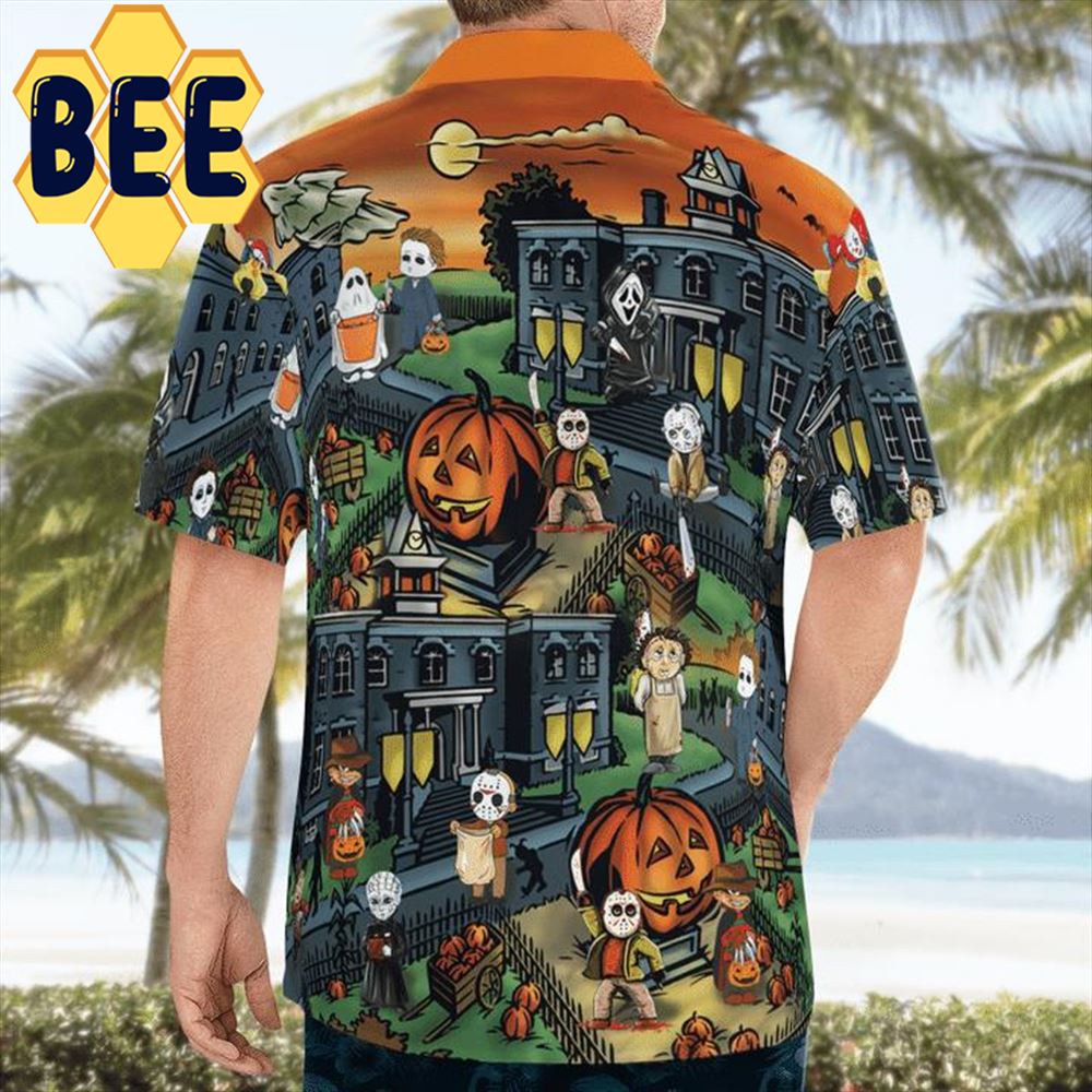 In Halloweentown We Slay All Day Horror Characters Halloween Hawaiian Shirt-1