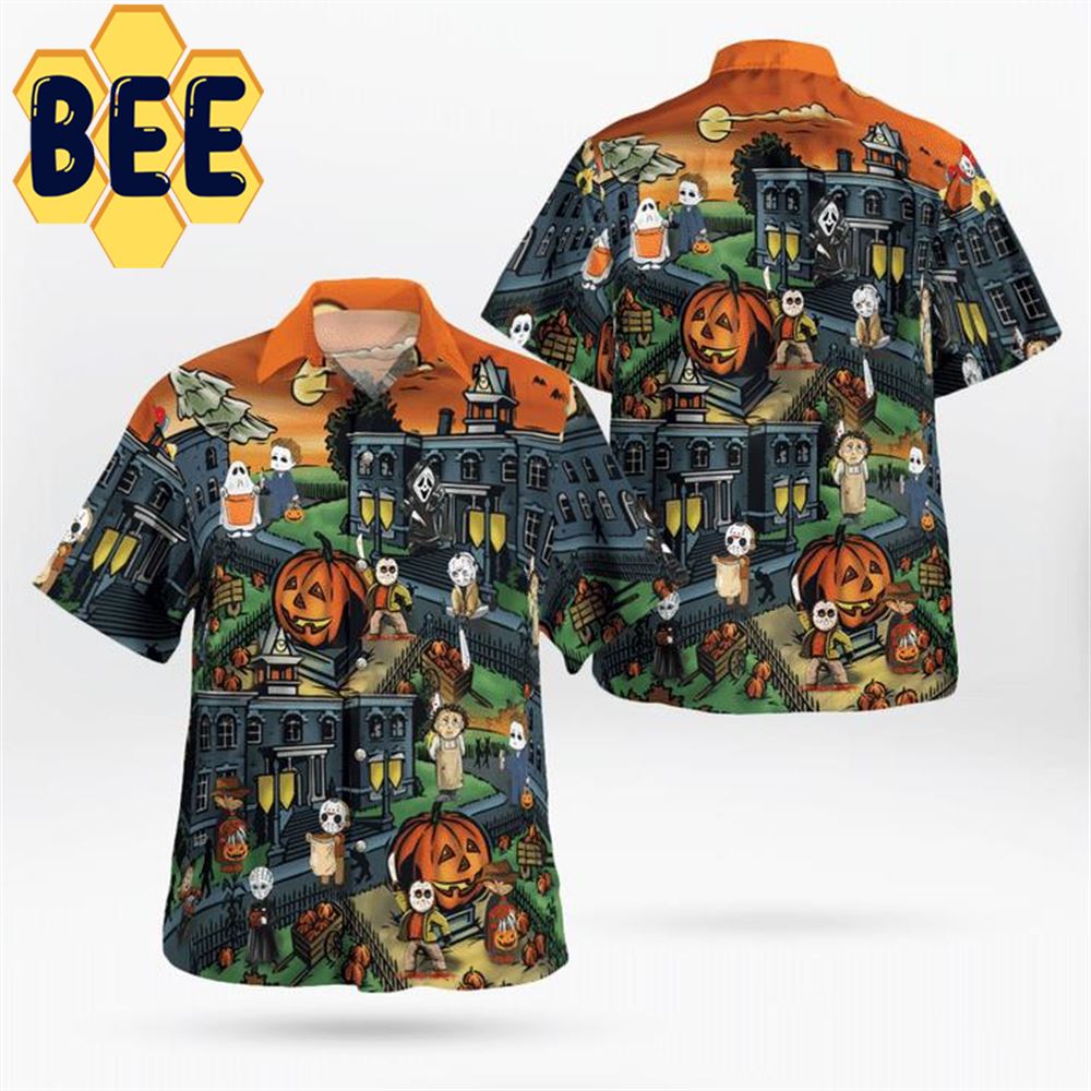 In Halloweentown We Slay All Day Horror Characters Halloween Hawaiian Shirt-1
