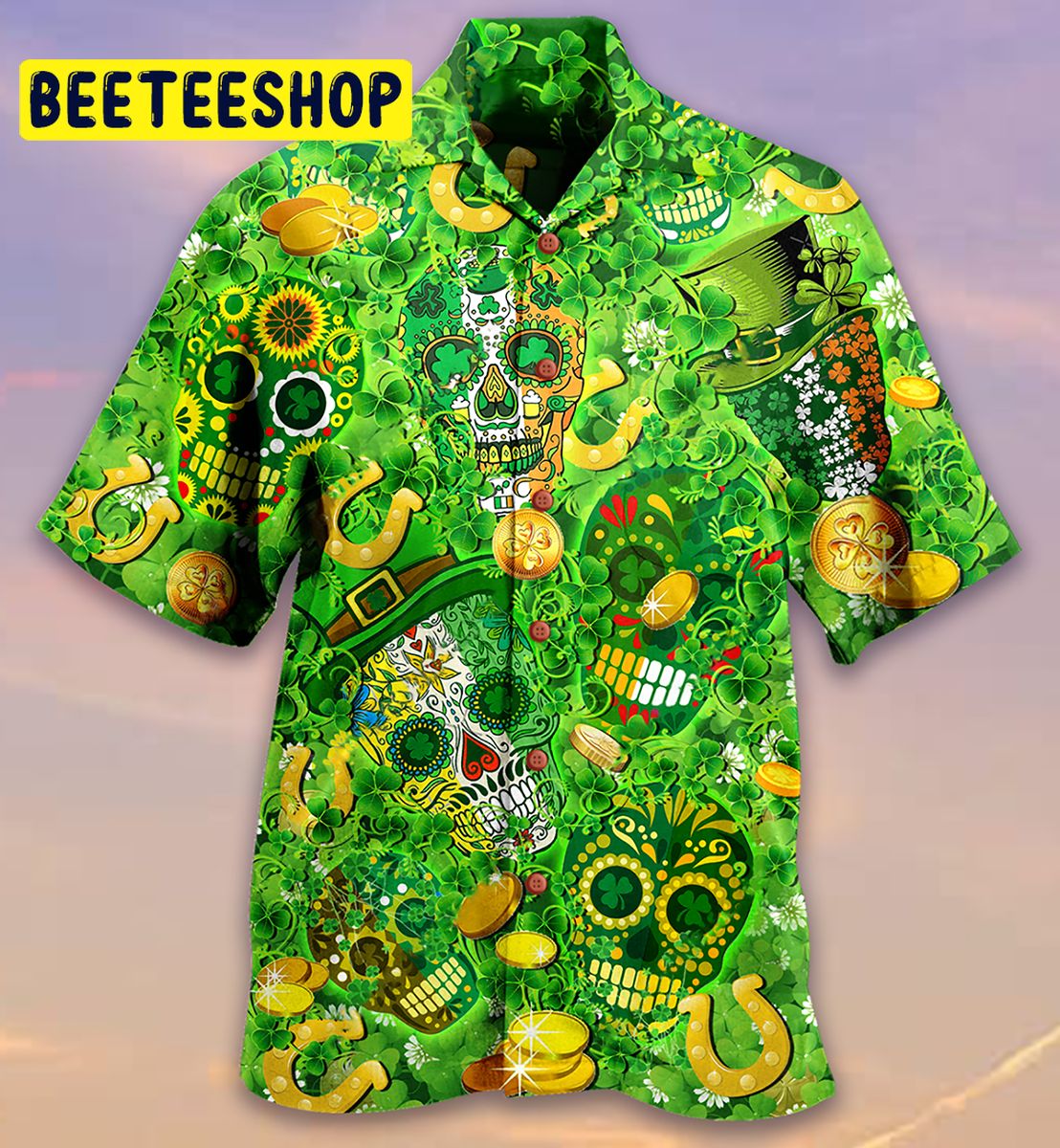 Irish Love Skull Happy And Gold Trending Hawaiian Shirt-1