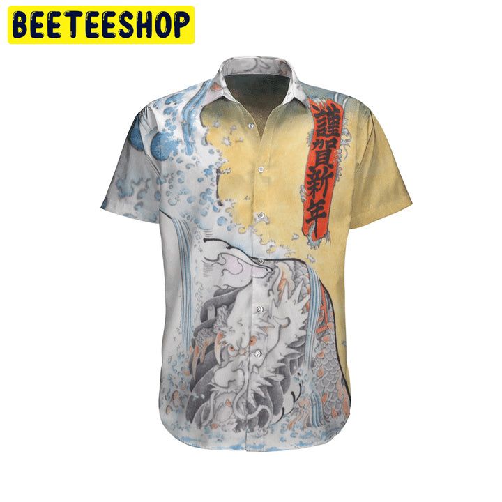 Japanese Aesthetic Ukiyoe Dragon Kanagawa Trending Hawaiian Shirt-1