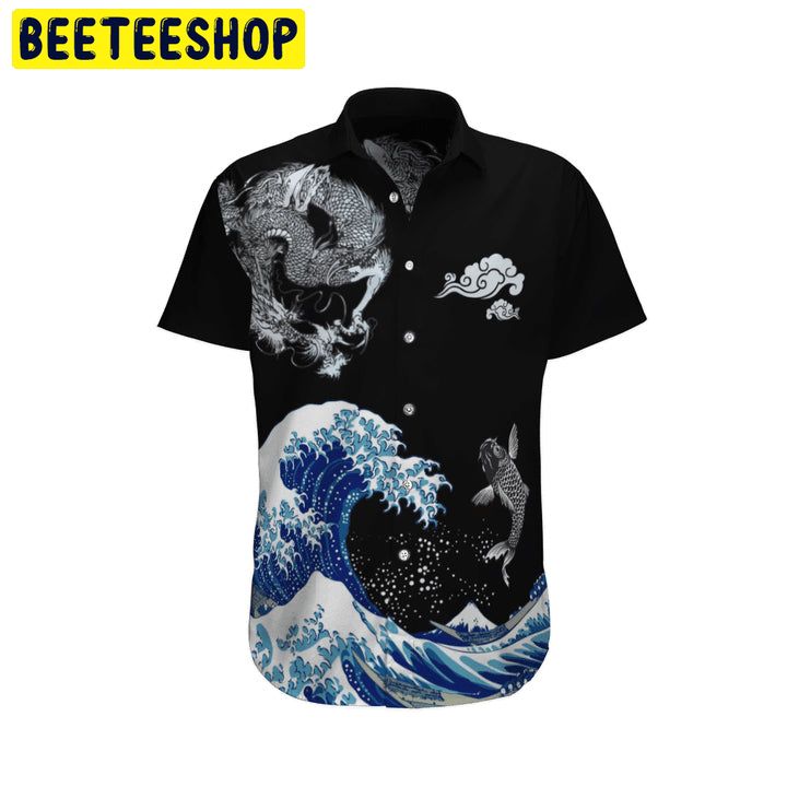 Japanese Kanagawa Dragon Koi Fish Trending Hawaiian Shirt-1