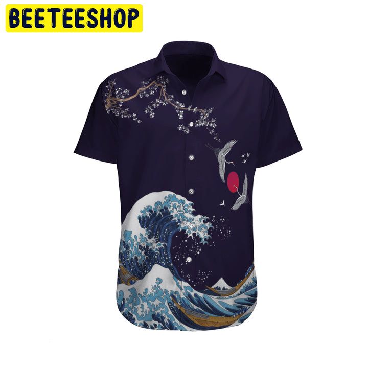 Japanese Waves Crane Koi Fish Trending Hawaiian Shirt-1