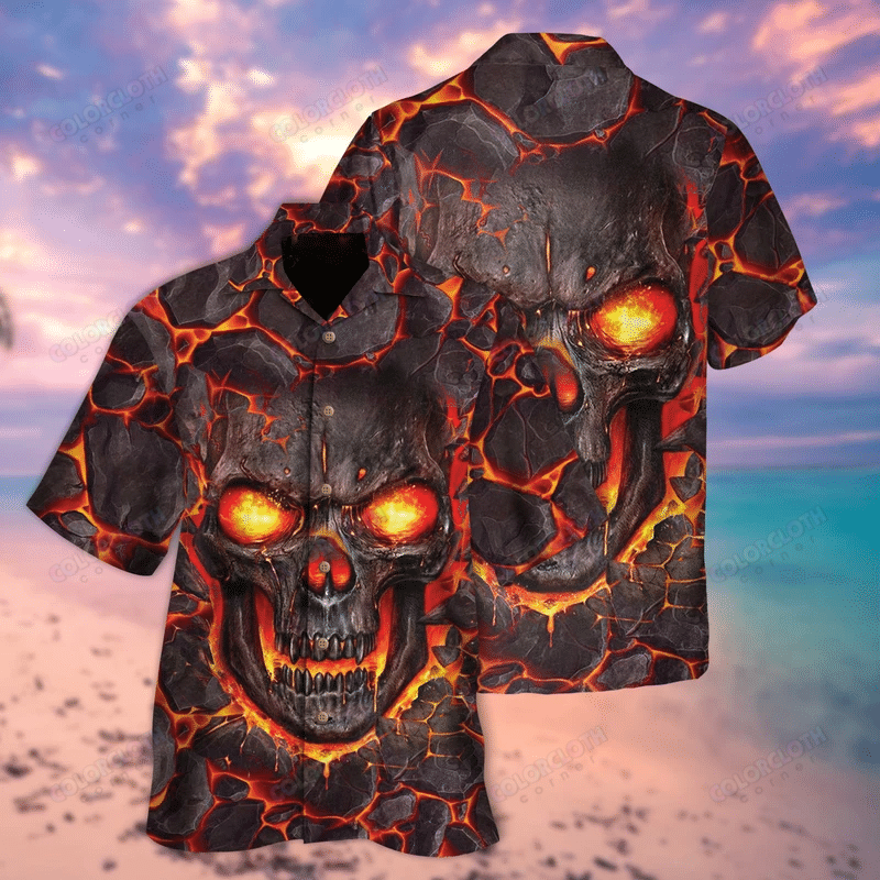 Lava Fire Skull Hawaiian Shirt