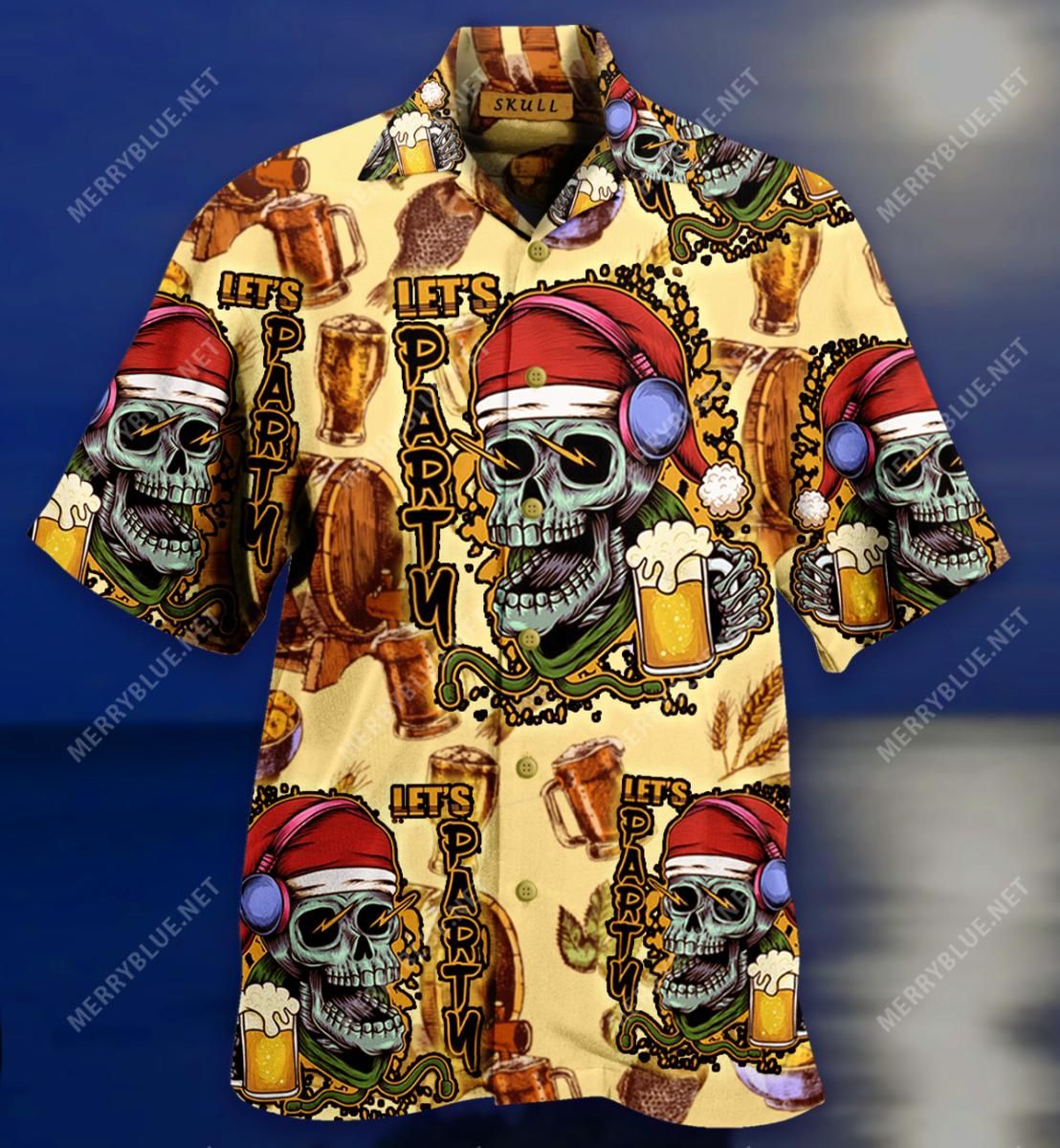 Lets Party Skull Aloha Hawaiian Shirt Colorful Short Sleeve Summer Beach Casual Shirt