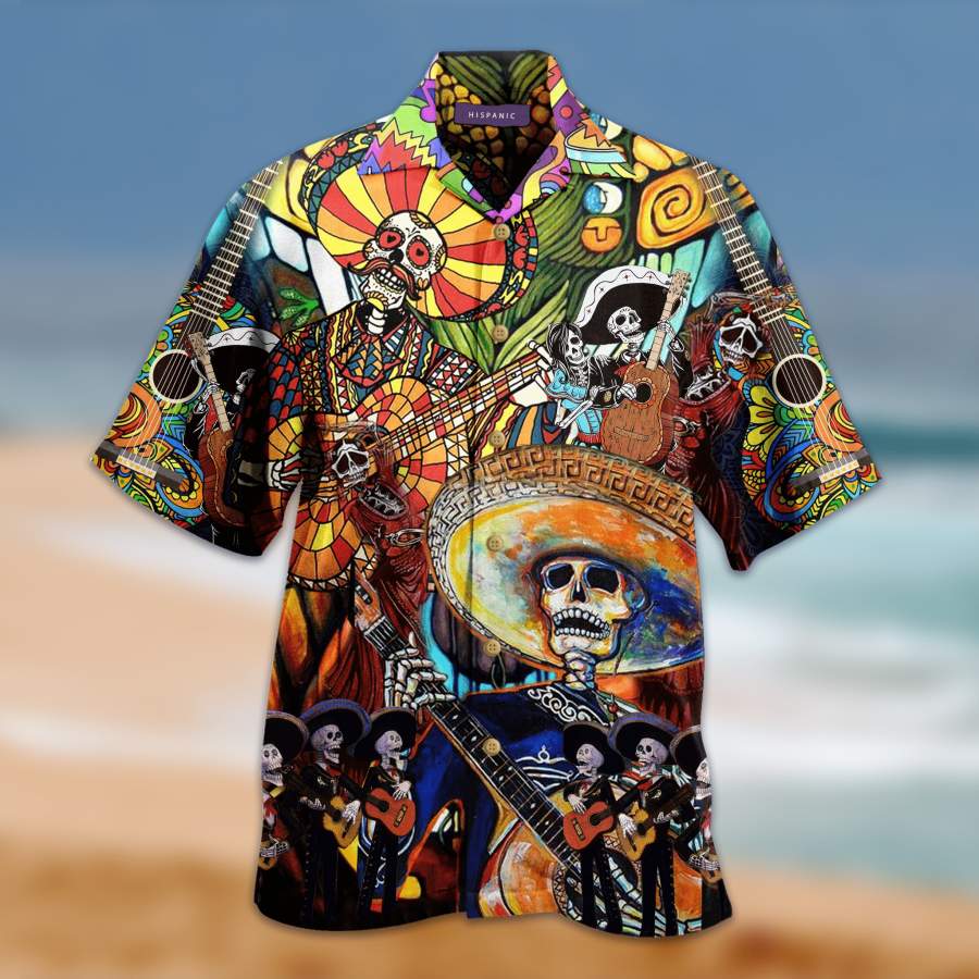 Lets Play A Guitar Skull Unisex Hawaiian Aloha Shirts H-1