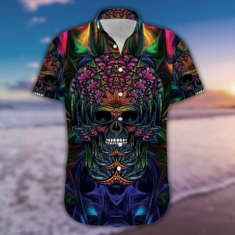 Light Neon Awesome Skull Hawaiian Unisex Aloha Shirt