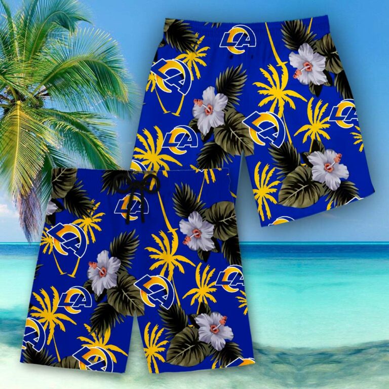 Los Angeles Rams Nfl Hawaiian Shirt Short 3d For Fans-1