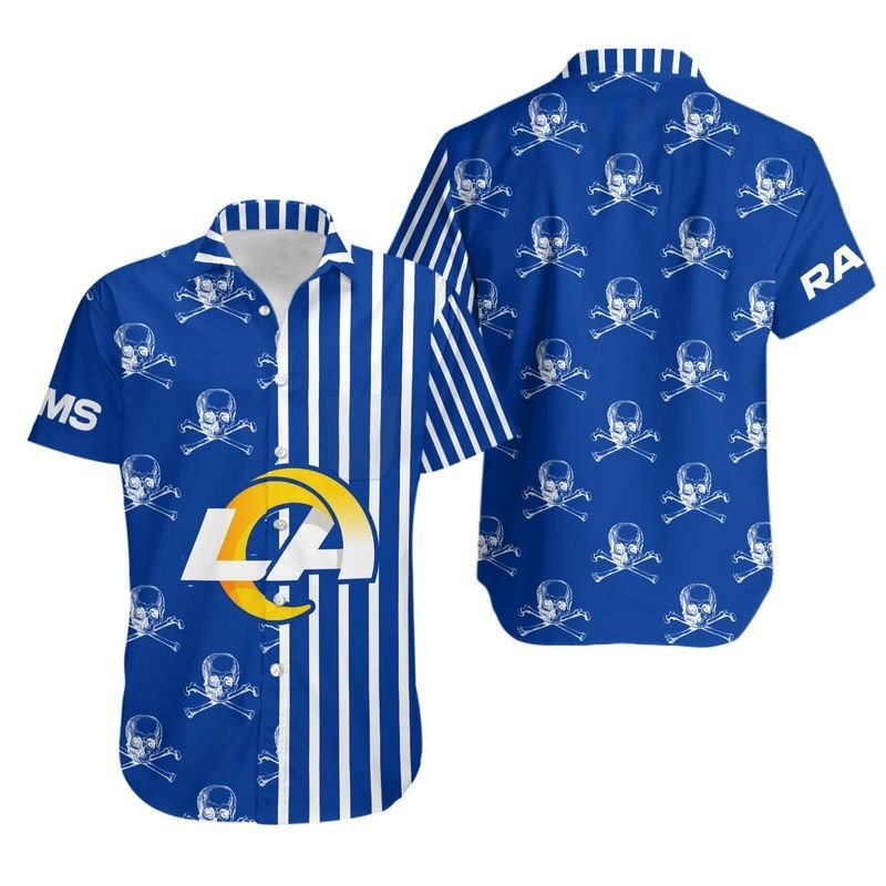Los Angeles Rams Stripes And Skull Hawaiian Shirt For Fans-1