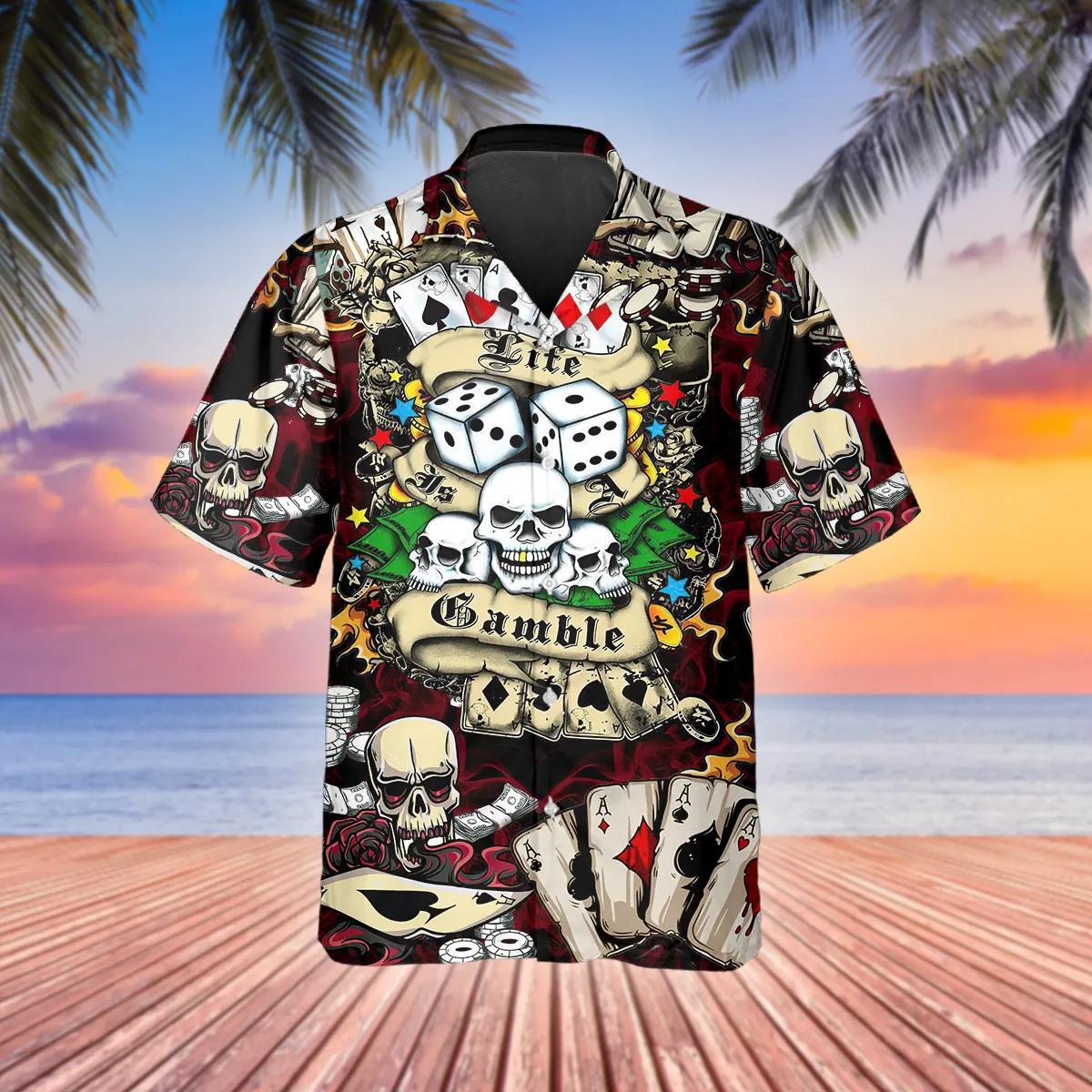 Lucky Dice Spades Gambling Skull Hawaiian Shirt