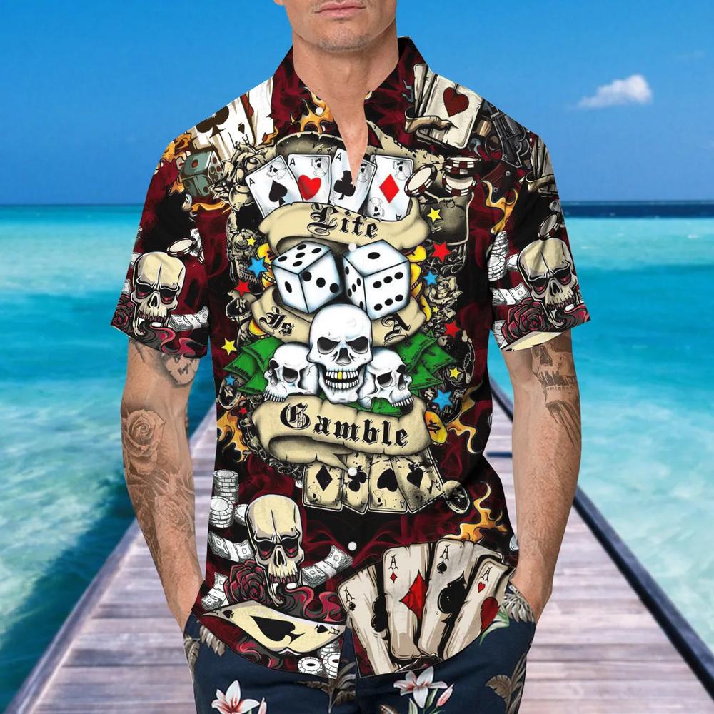 Lucky Dice Spades Gambling Skull Hawaiian Shirt