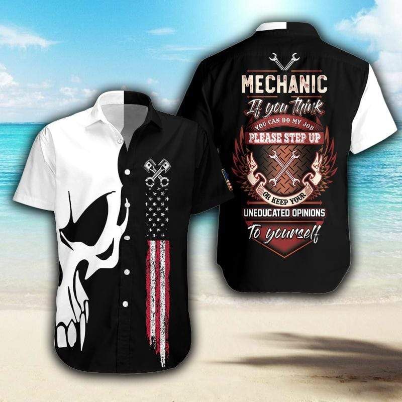 Mechanic If You Think You Can Do My Job Skull Black Red White Hawaiian Shirts-1