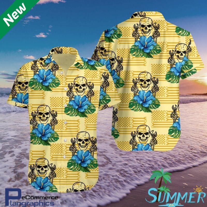 Mechanic Skull Aloha Shirt Hawaiian Aloha Shirt Hawaiian Shorts Beach Short Shirt