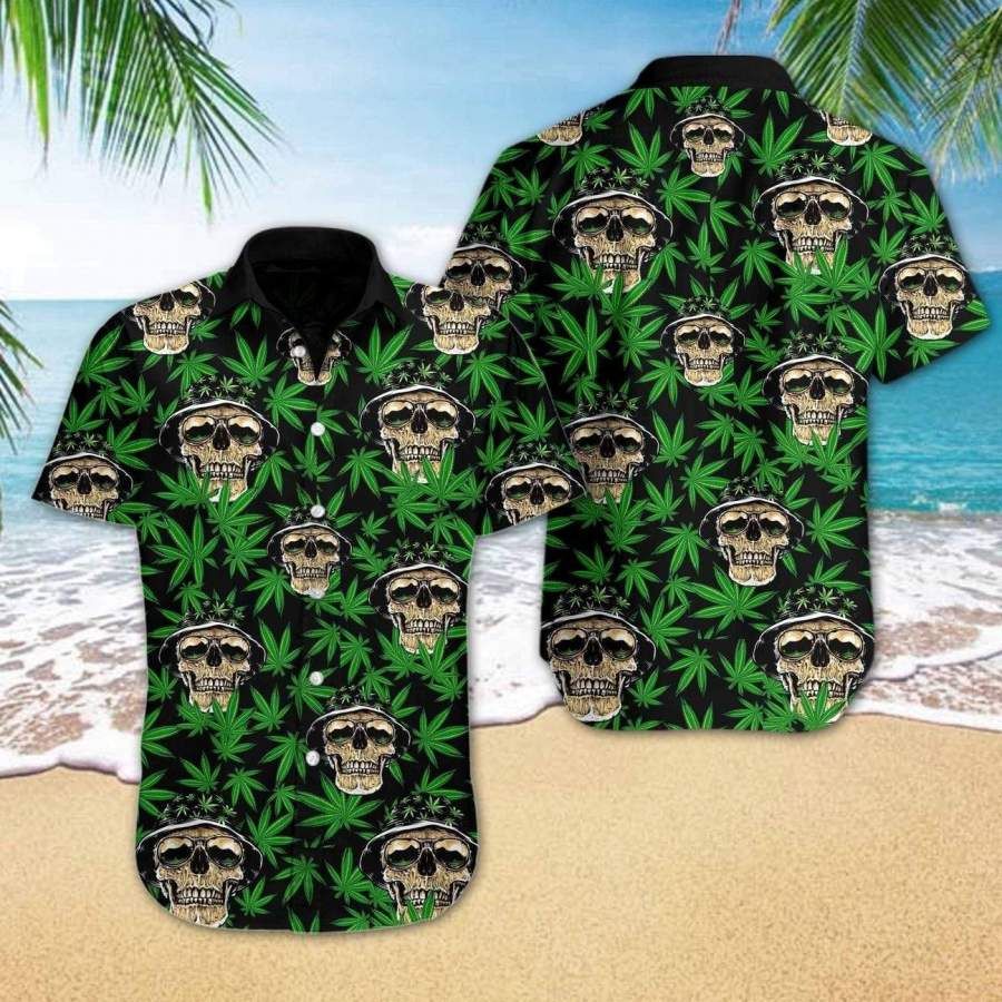 Mega Cool Skull Weed Cannabis Tropical Hawaiian Aloha Shirt