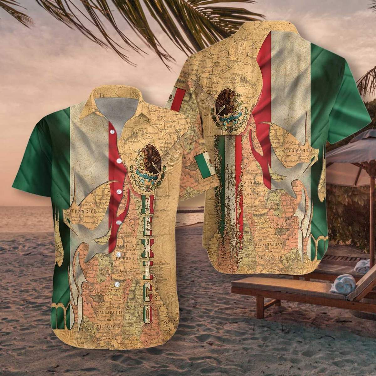Mexico Skull Map Flag Hawaiian Shirt