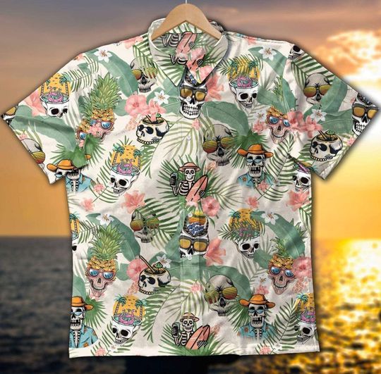 Miami Skull Having Fun In Summer Tropical Hawaiian Aloha Shirt
