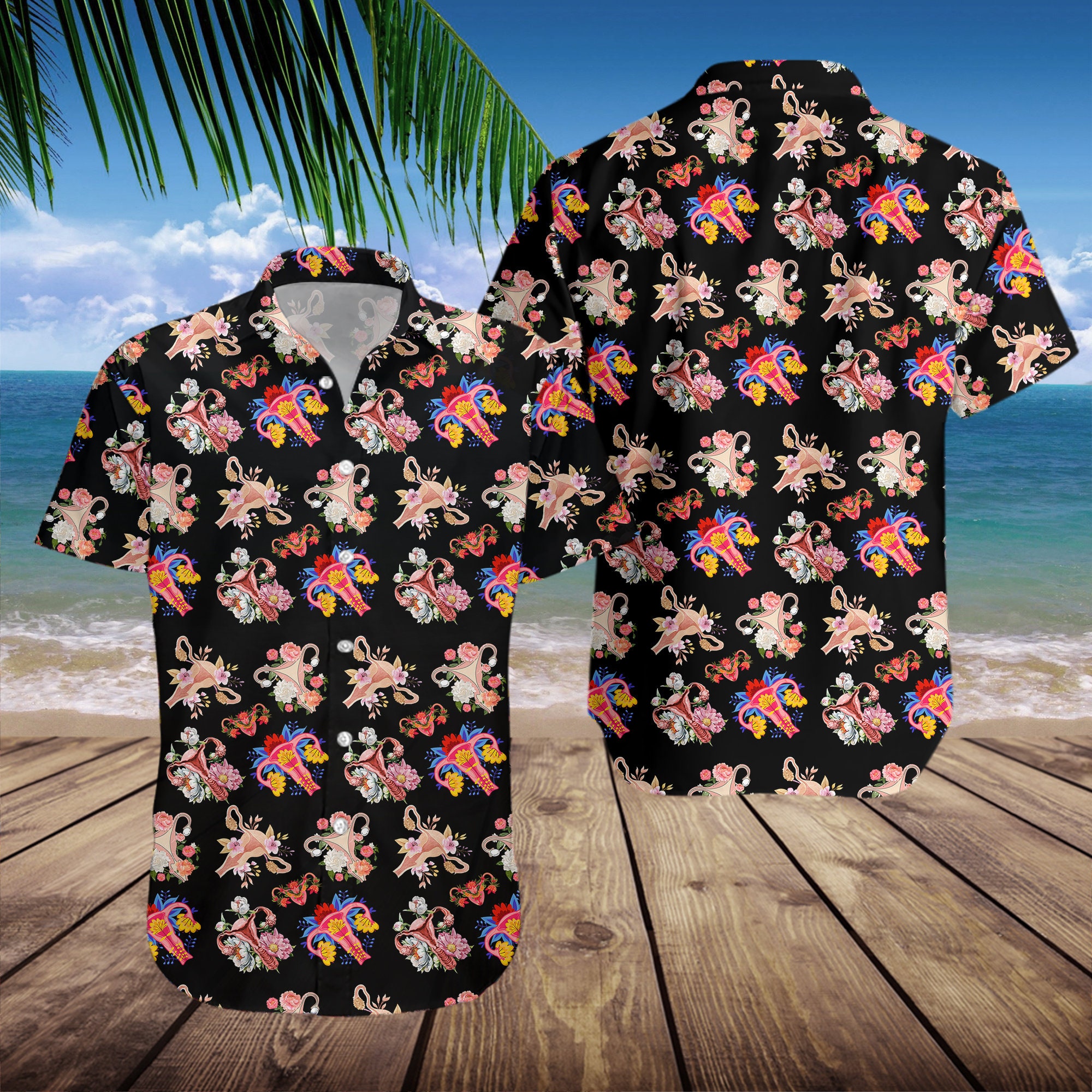 Mind Your Own Uterus Flower Hawaiian 1973 Hawaii Shirt