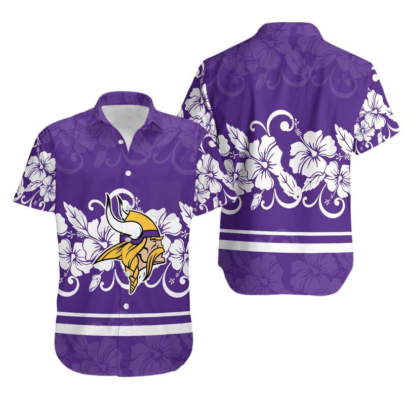 Minnesota Vikings Hibiscus Flowers Hawaiian Shirt For Fans-1