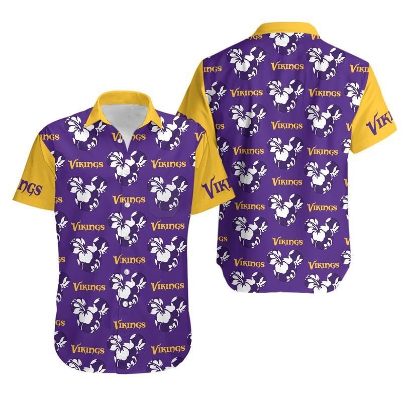 Minnesota Vikings Mickey And Flowers Hawaiian Shirt For Fans-1