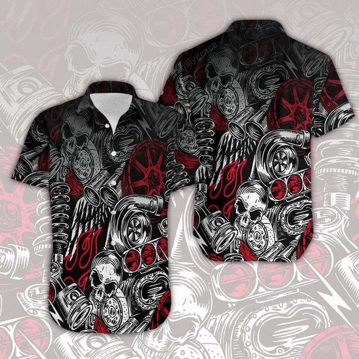 Motorbike Skull Aloha Hawaiian Shirt Colorful Short