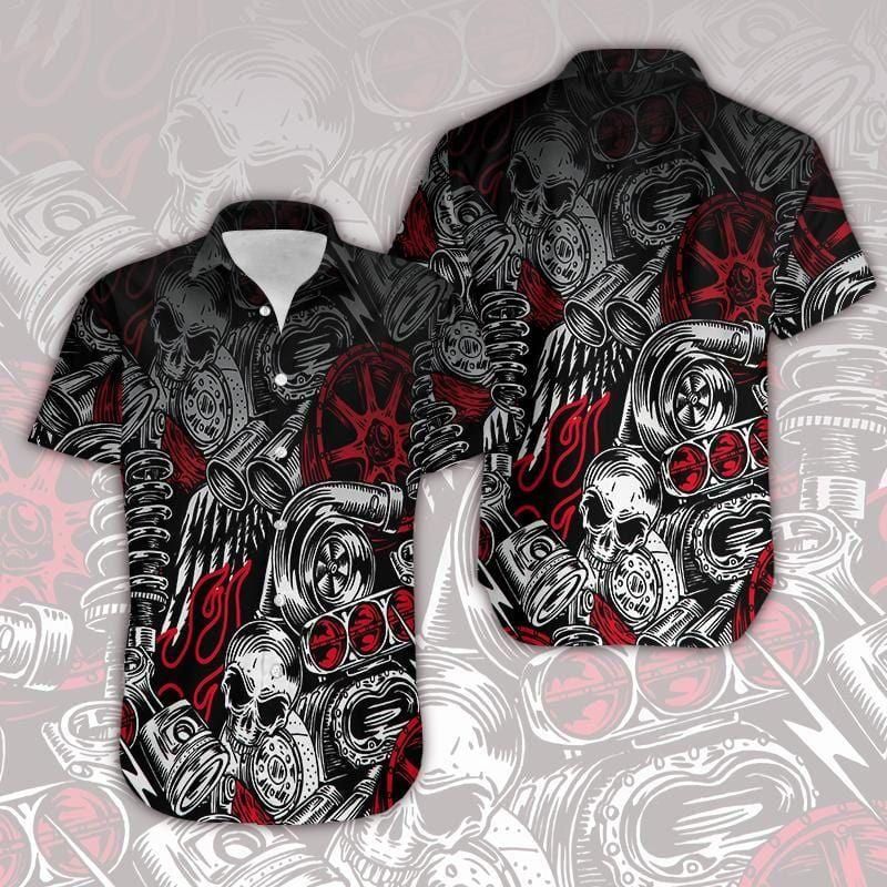 Motorbike Skull Art Aloha Hawaiian Shirt Colorful Short Sleeve Summer Beach