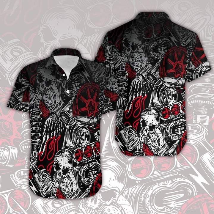 Motorbike Skull Art Hawaiian Shirt Unisex