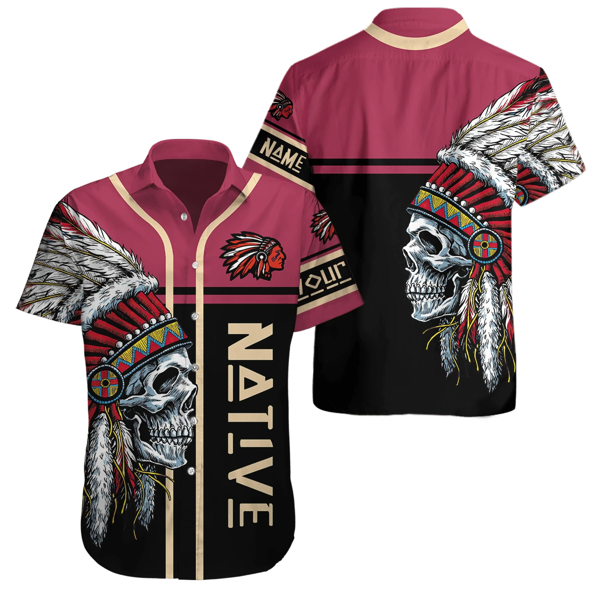 Native American Skull Pattern Hawaiian Shirt