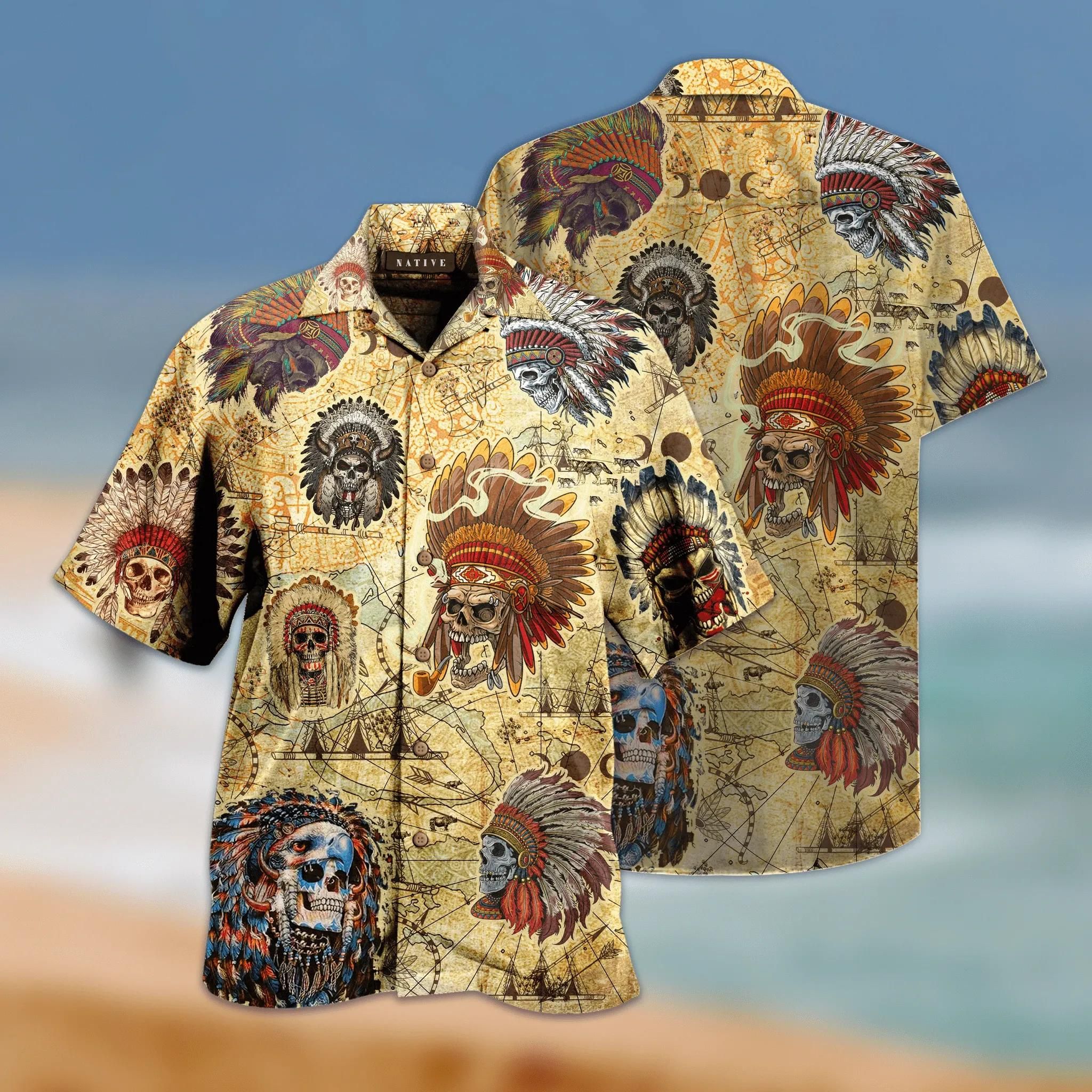 Native American Skull Tropical Hawaiian Shirt